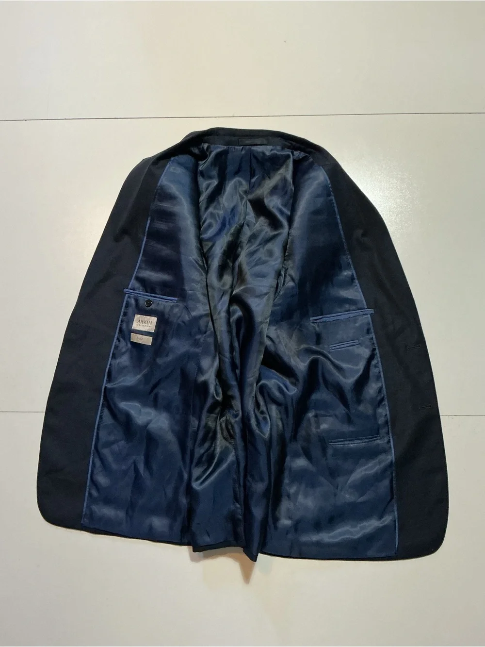 Armani Collezioni G Line Navy Blue 100% Wool Two Button Blazer Suit Jacket